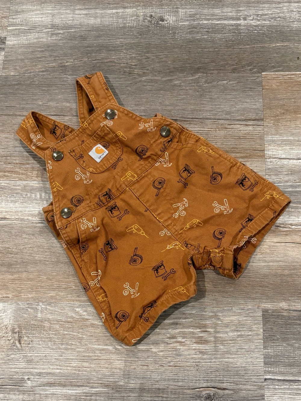 Carhartt Kids' Rust Brown Short Overalls with Tool Print